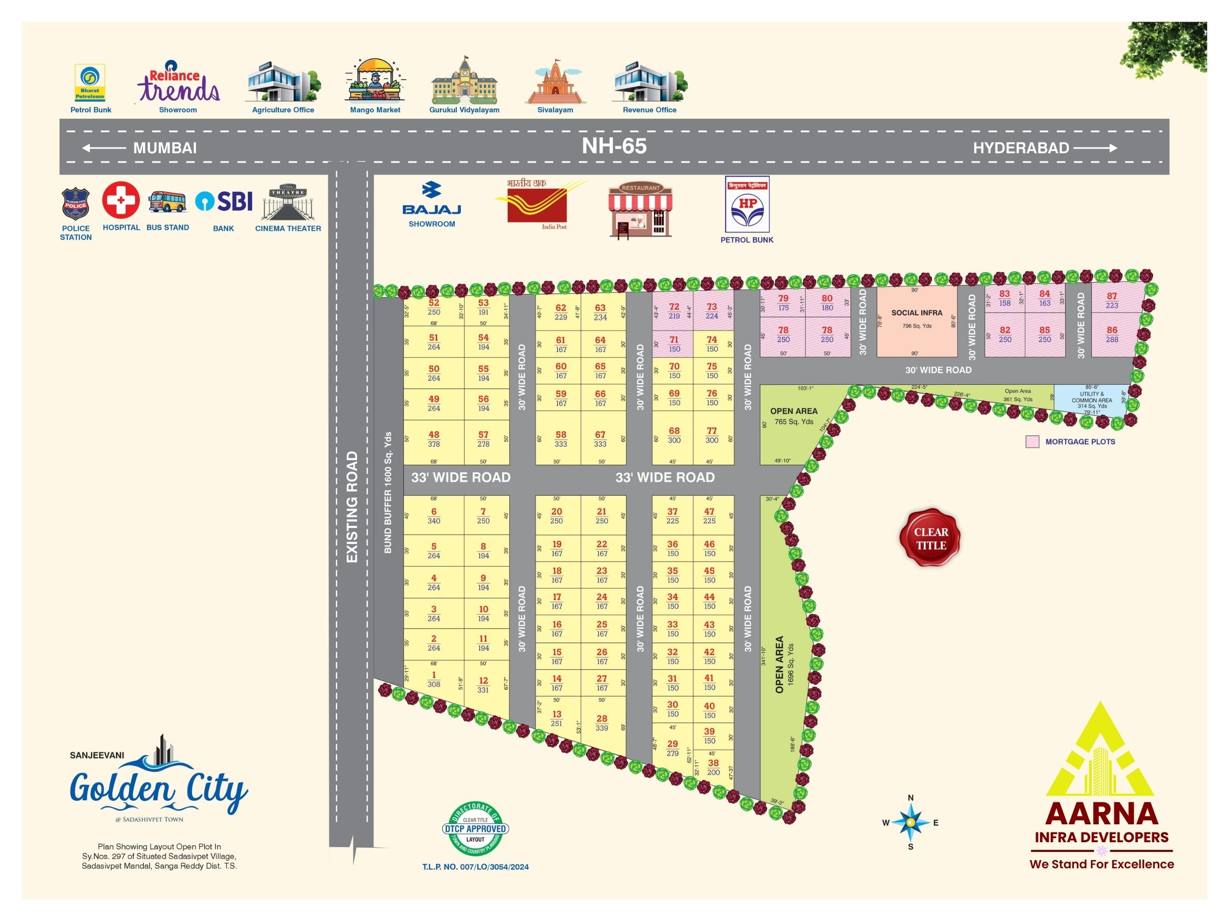 Official layout plan for Golden City, Sadashivpet, showing plot distribution